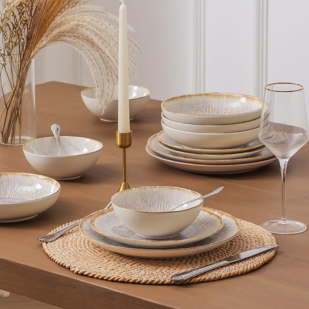 Ceramic Dinnerware sets for 4, 16 Pcs Plates and Bowls Sets