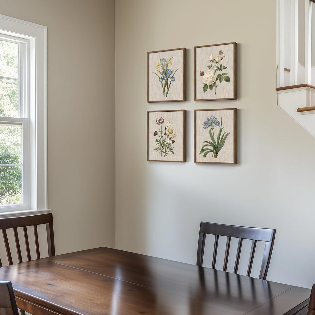 Framed Vintage Botanical Floral Wall Art, 4 Piece 11x14 In - Set of 4