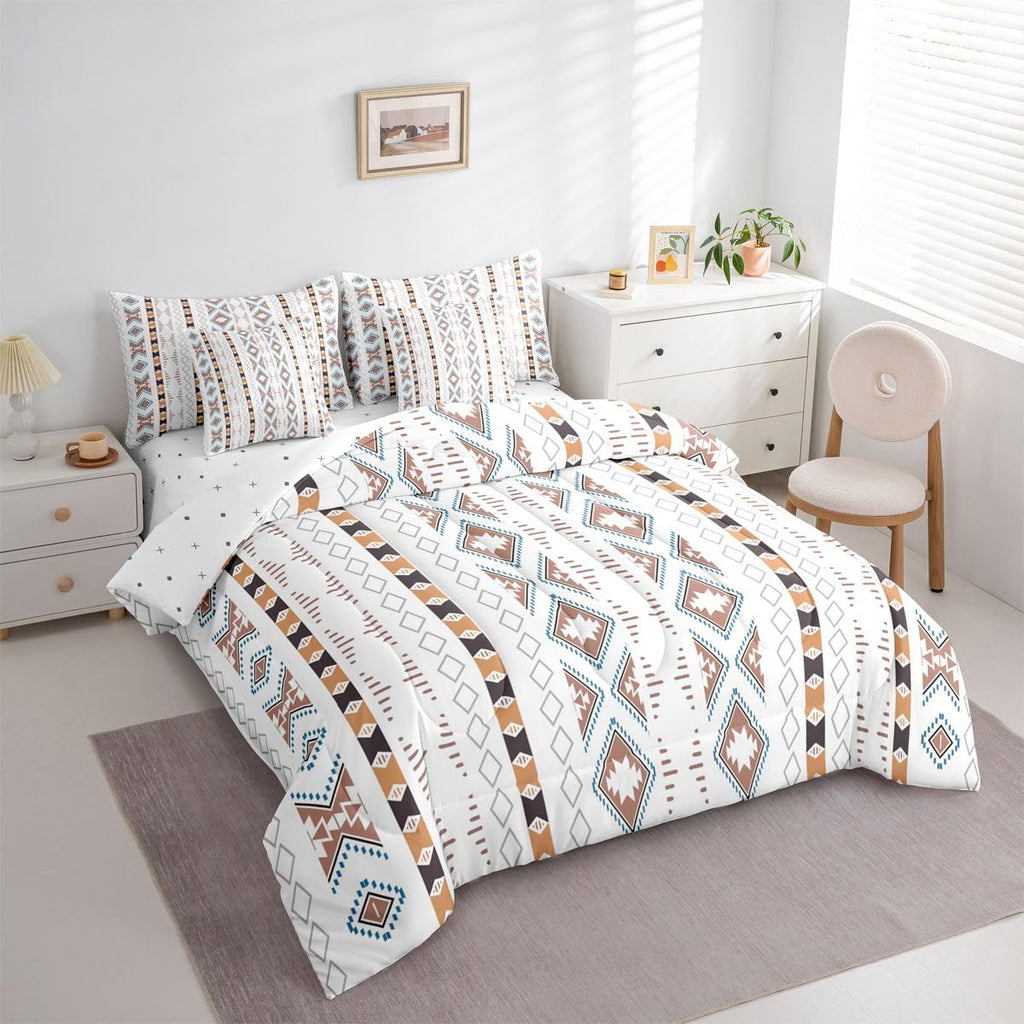 Bohemian Geometric 7 Piece Comforter Set Full Bed in A Bag