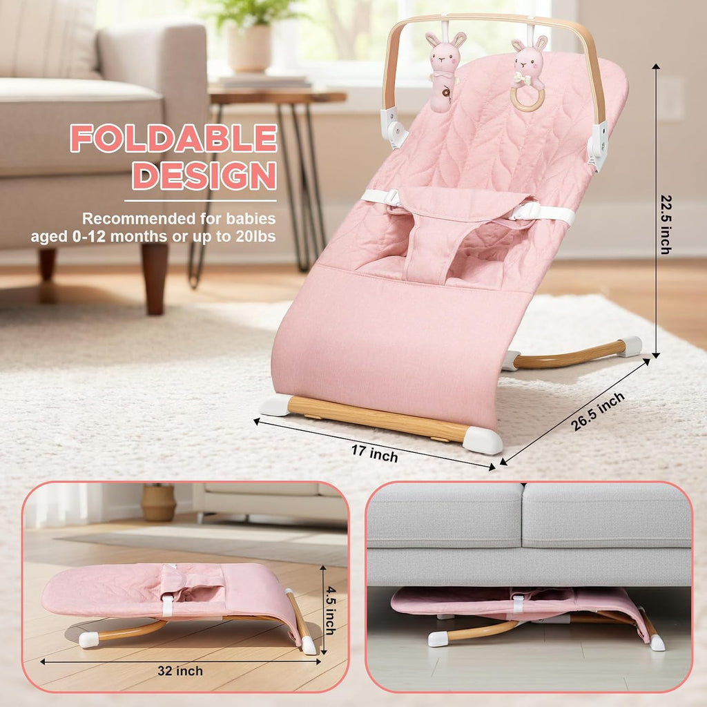 Portable Baby Bouncer, Bouncer Seat for Babies 0-12 Months, 3 Recline Positions, Foldable Baby Rocker Chair
