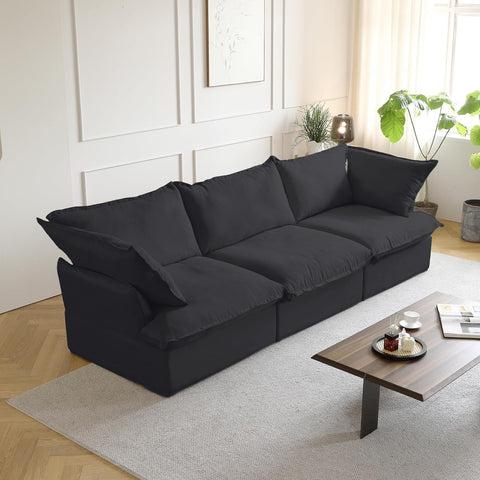 122.82" Cloud Modular Sectional Sofa 3 Seats for Living Room, Comfy Convertible Sectional Sofas Couches, Cushion Covers Removable, Two Corners and One Middle Sofa for Living Room (Black) A124-B0CTX3B1X1