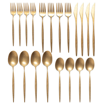 Luxury Vintage Flatware 20-Piece Set - Service for 4, Premium Stainless Steel with Weighted Handles, Aged Heirloom