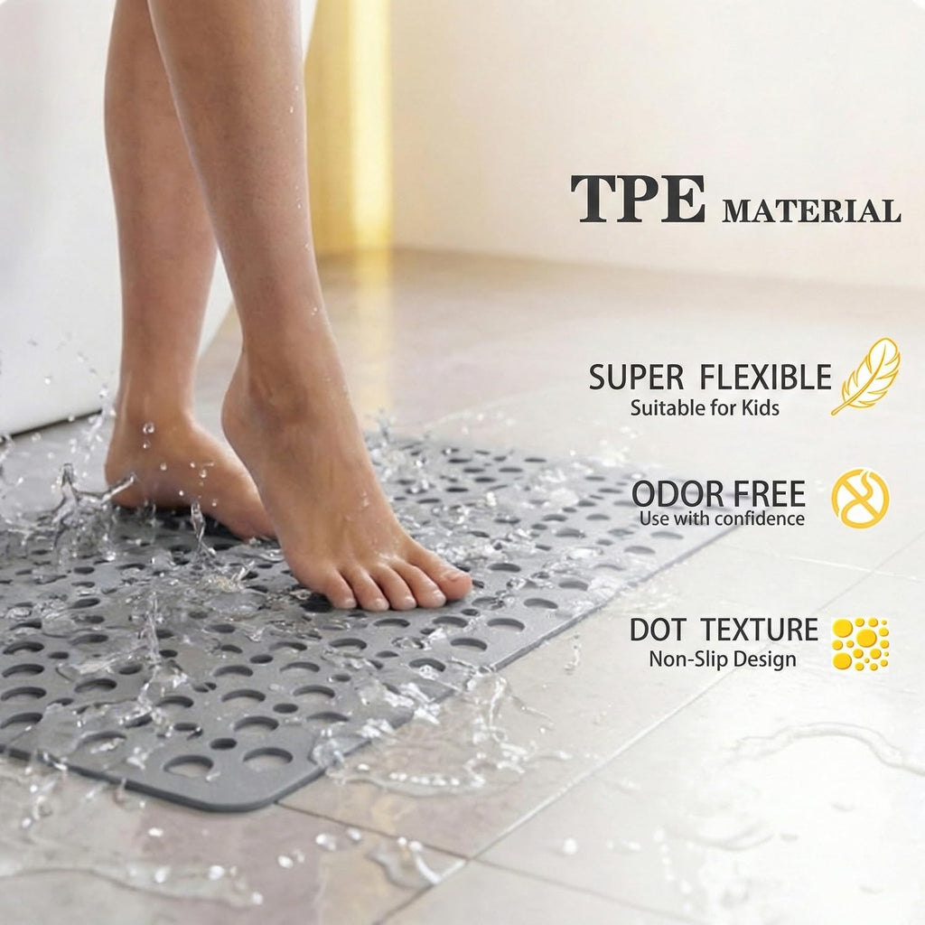 Nonslip Bathtub Mat Extra Soft TPE Bath Mat for Kids, Machine Washable Bathroom Shower Mat, Smooth/Non-Textured Tubs