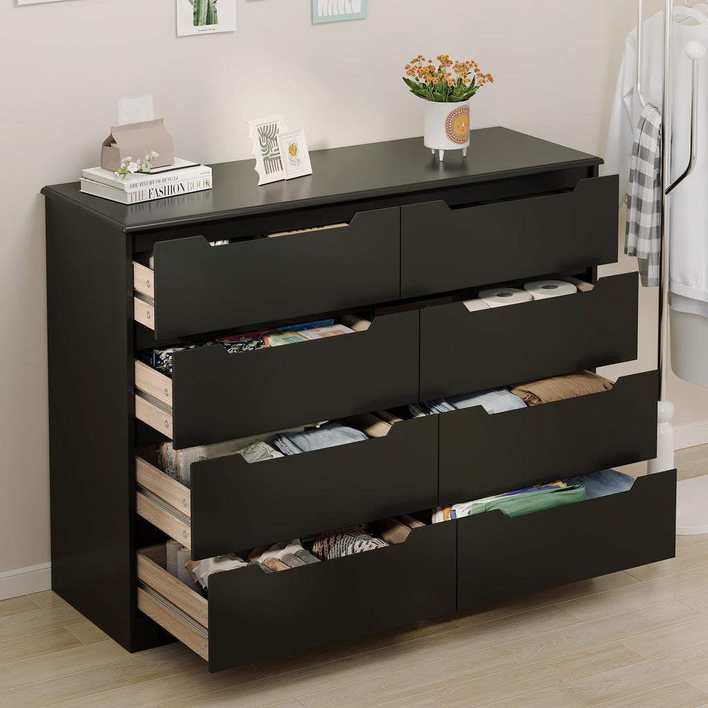 8 Drawer Dresser, 47" Wide White Dresser, Black