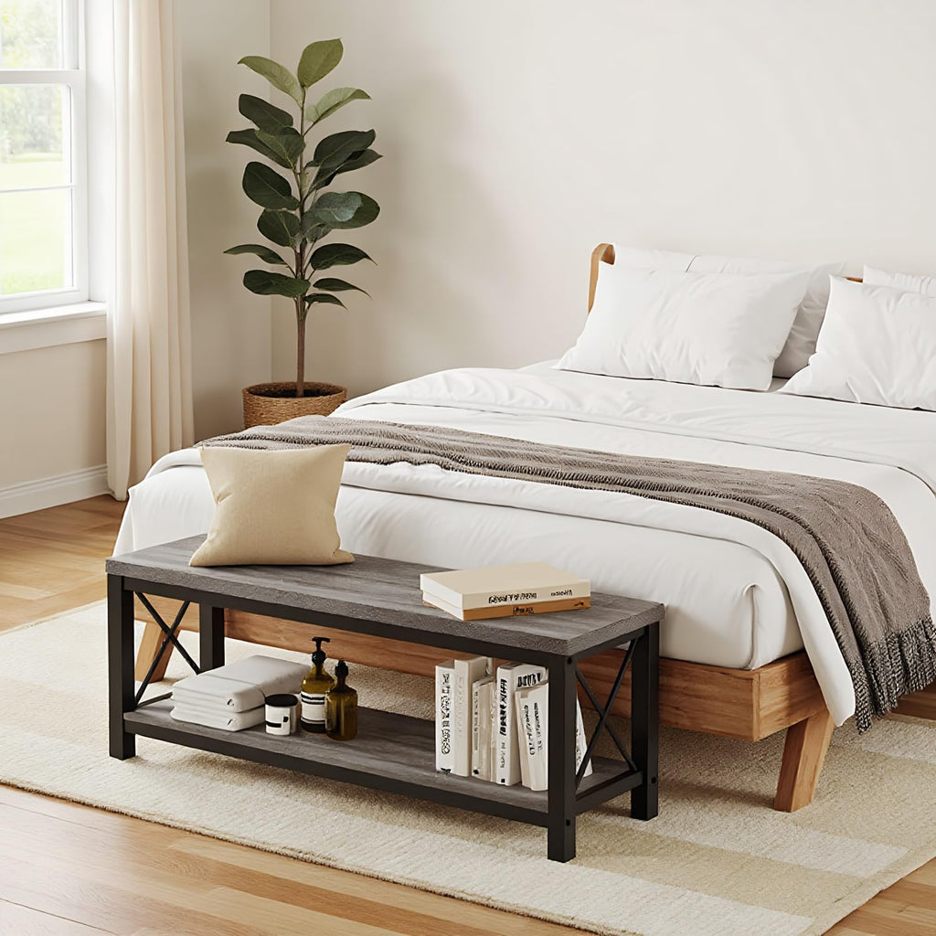 Entryway Shoe Bench with Storage, 47" Modern Mudroom Bench, Grey
