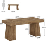 55" Executive Desk, Wooden Office Desk with Double Pedestal, Modern Simple Computer Writing Table, Light Brown