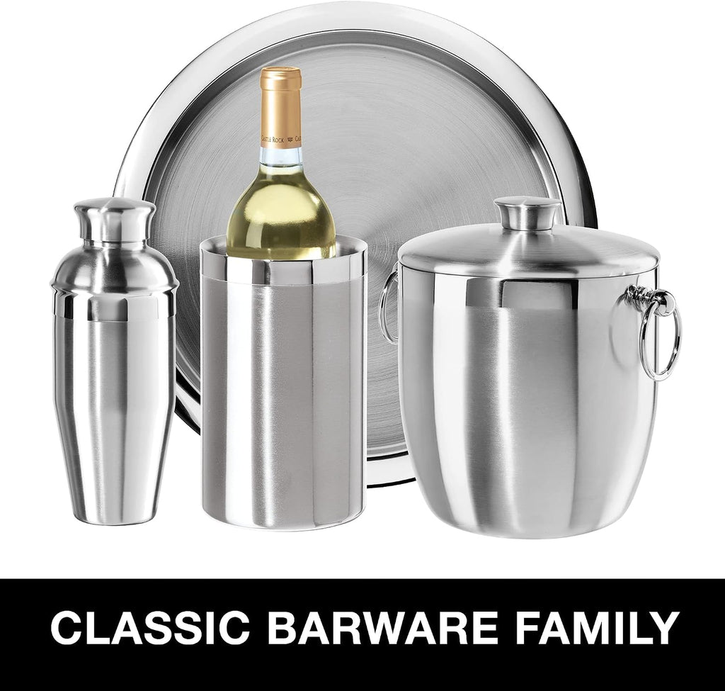 Double Wall Stainless Steel Ice Bucket - Insulated Ice Bucket with Elegant Steel Lid, Classic Handles & Stainless