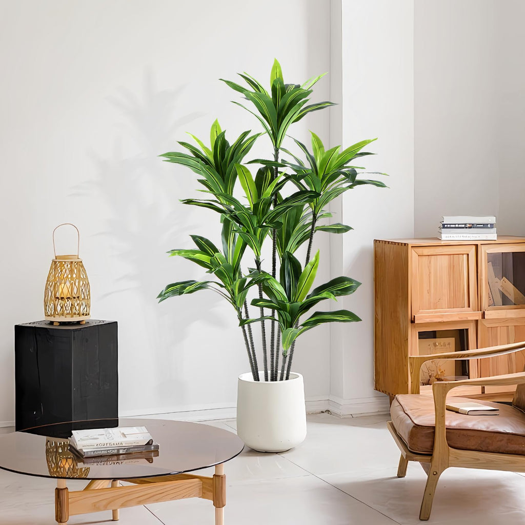 Dracaena Artificial Plant Indoor 5FT - Large Tropical Fake Tree with Lifelike Leaves - Tall Faux Floor Plant in Pot