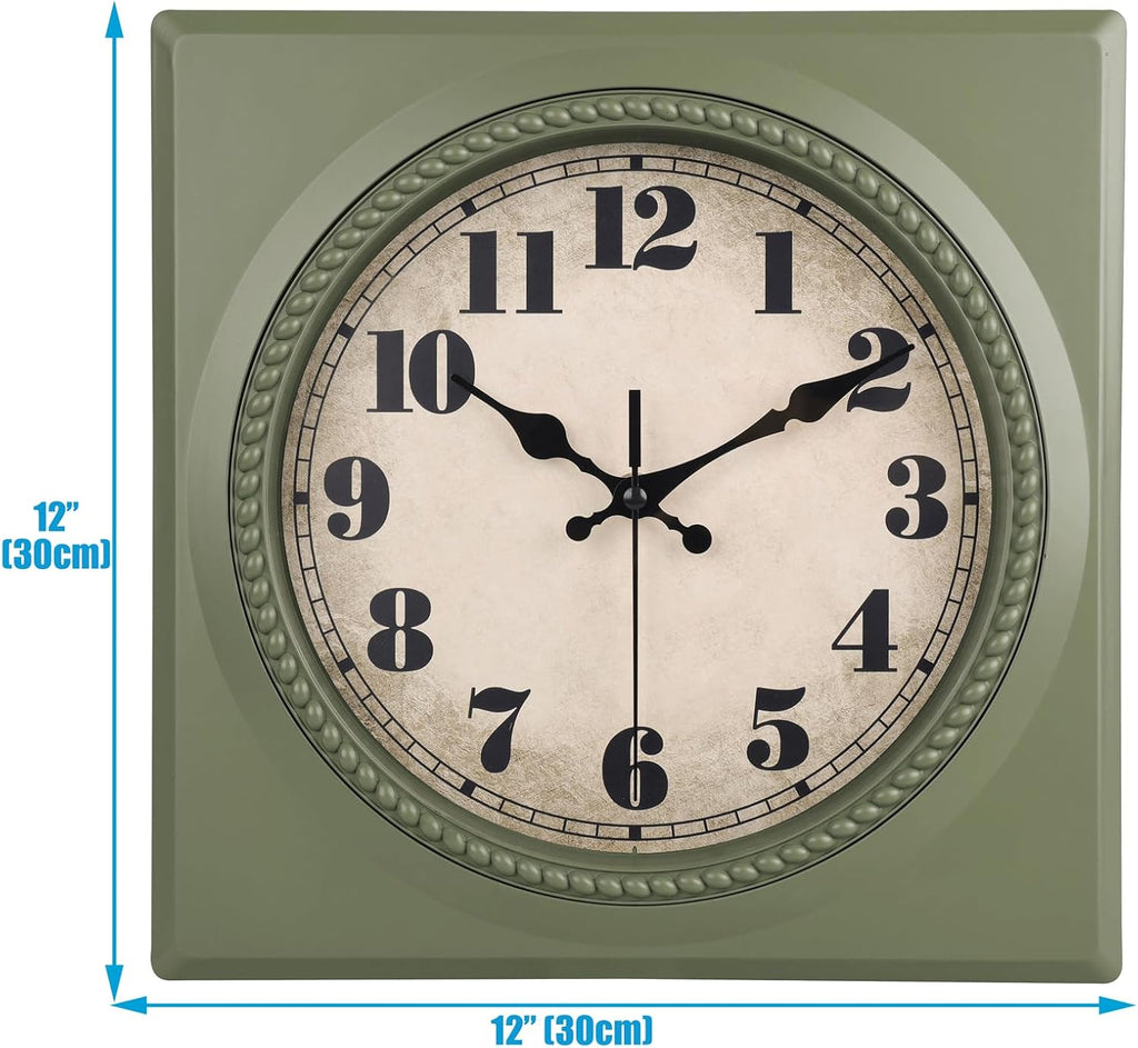 Vintage Wall Clock 1950s Style - Retro 50's Mid Century Square Wall Clocks Battery Operated for Kitchen Living Room