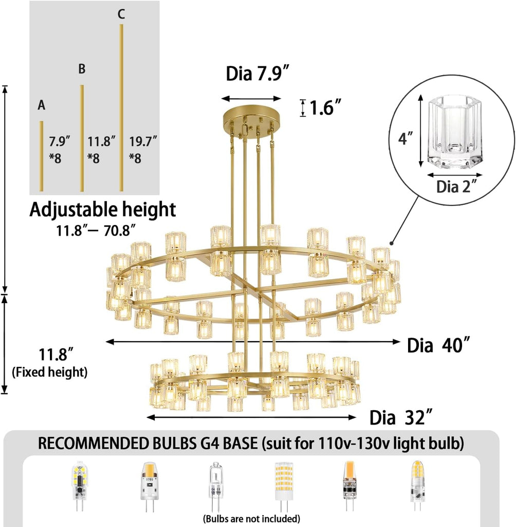 Large Gold Wagon Wheel Chandelier 72-Lights Gold Round Chandeliers Glass Chandelier for Dining Room,Living Room Vintage Chandeliers D32''+D40'' A117-B0D9Q1R8S3