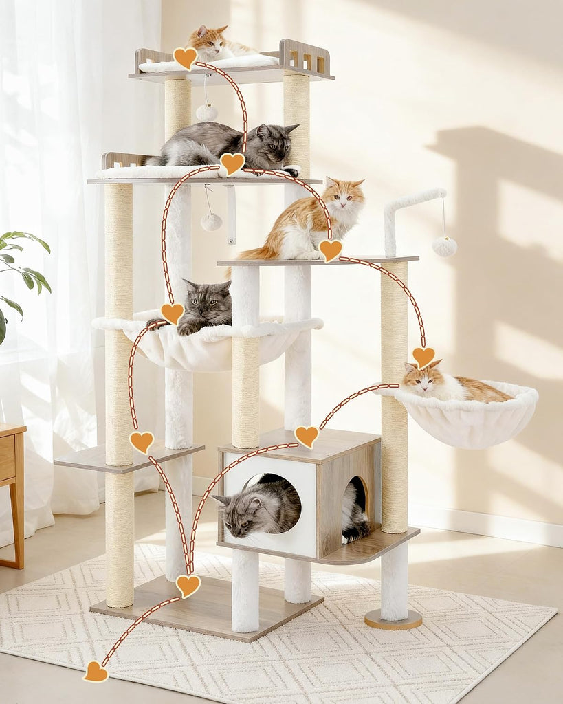 Cat Tree, 70.5" Wood Tall Cat Tower for Large Indoor Cats