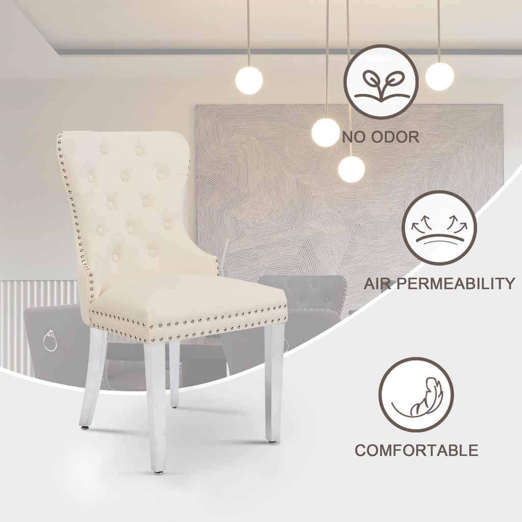 Velvet Dining Chairs Set of 6, Modern Kitchen Chairs, Beige