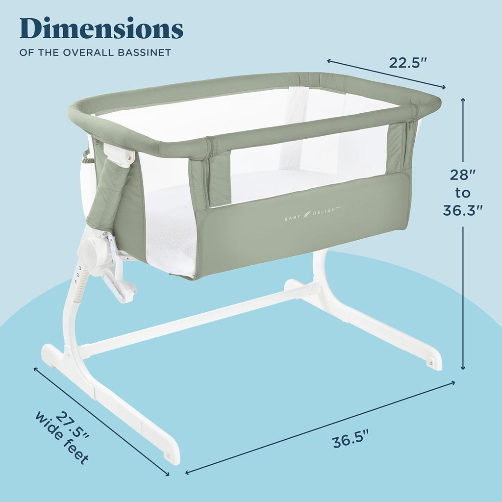 Beside MeTM Dreamer Bassinet, Organic Sage | 6-Position Height Adjustment, Mesh Wall for Air Flow & Visibility, Zip