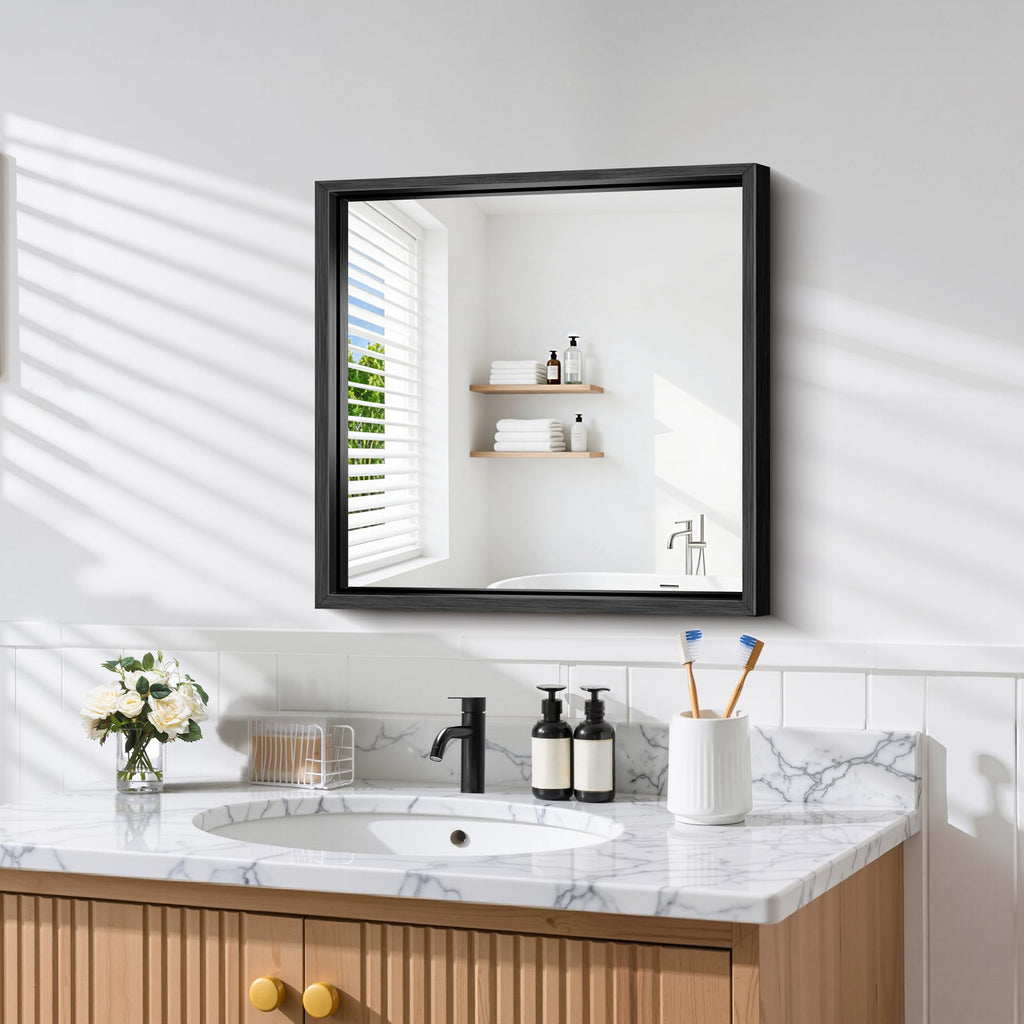 24"x24" Brushed Black Bathroom Mirror, Square Mirror for Vanity