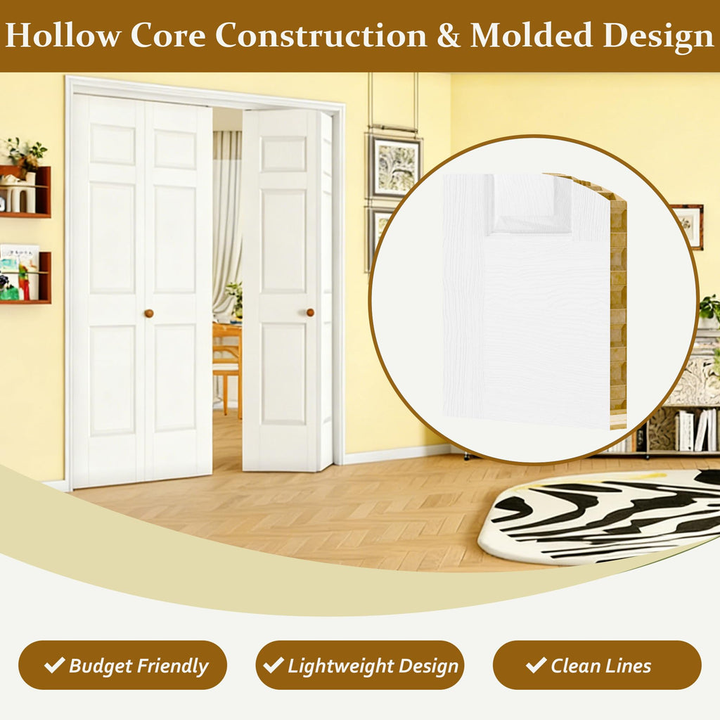 Bifold Closet Doors for 56" x 80" Opening, 6-Panel Hollow Core Folding Door