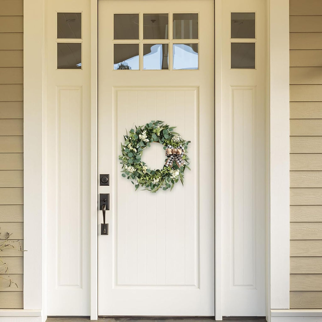 20-Inch Artificial Eucalyptus Wreath Handmade Spring Summer Door Hanging, Farmhouse Wall Decor, Wedding Gift