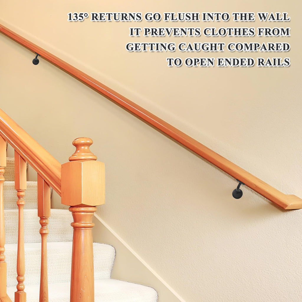 6010 Red Oak Handrail Kit 6 ft with Wall Returns and Wall Mount Brackets Indoor Wood Stairs Handrails Included Screws