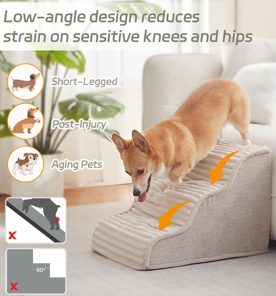 Dog Stairs for Small Dogs & Cats 15.7" H, High Density Foam Dog Steps Ramp for Couch Sofa and Chair, Pet Stairs