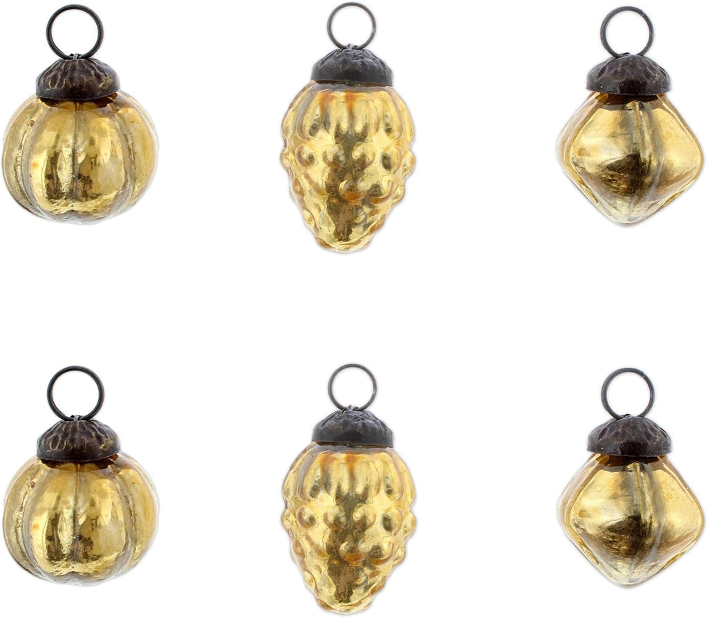 Mini Gold Mercury Glass Ornaments - Set of 36