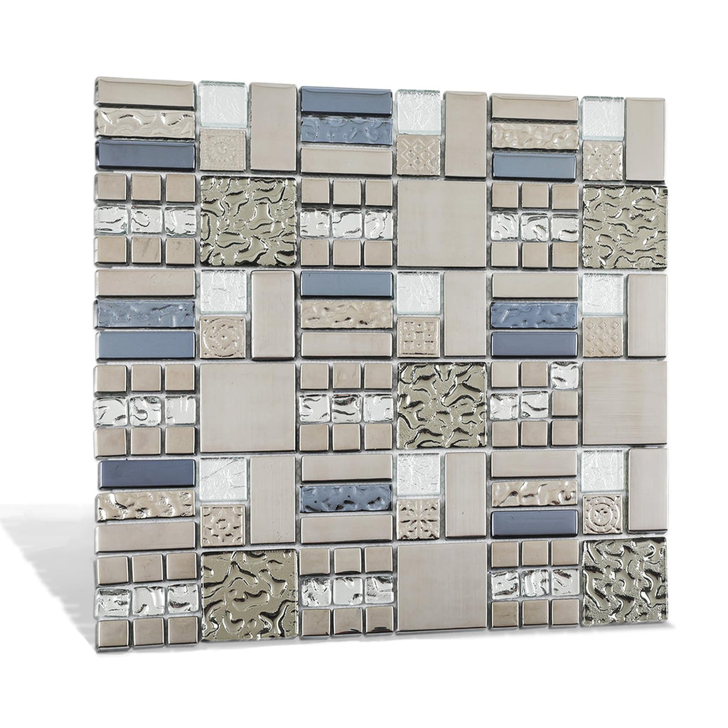 Glass Mosaic Tile Backsplash Grey and Silver 12 x 12 Inch 5 sq.ft.