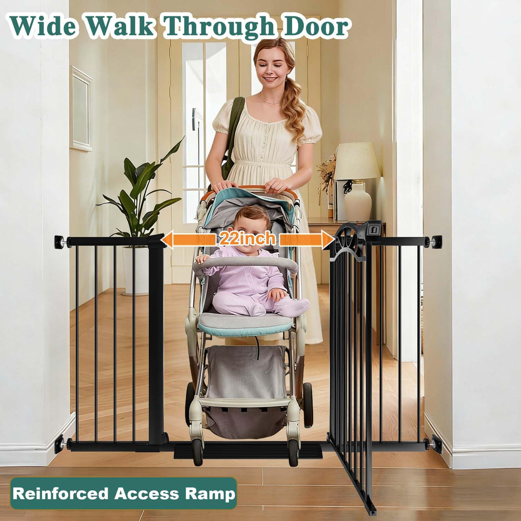 29.5"-48.8" Extra Wide Baby Gate for Stairs, Pressure Mounted Easy Walk Thru Pet Gate, Metal Safety Child Gate No