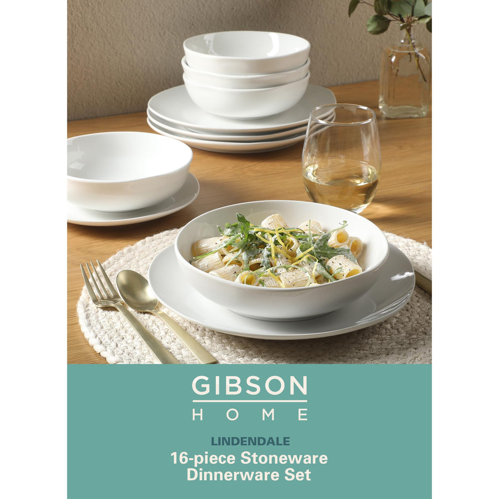Lindendale 16 Piece Porcelain Ceramic Plates and Bowls Dishes Scratch and Chip Resistant Service for 4