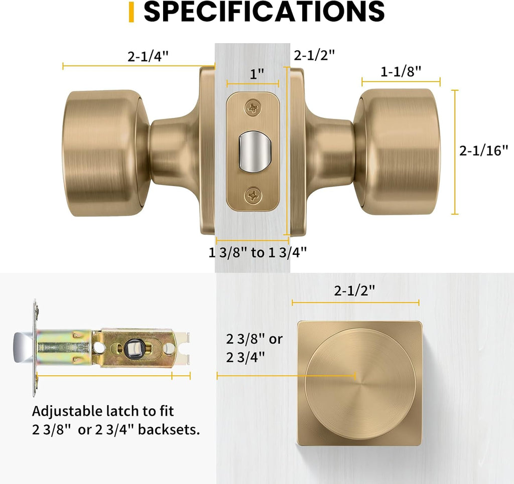 Champagne Bronze Closet Door Knobs, Passage Door Knob Hallway, Champagne Gold Door Knobs Interior No Lock 6 Pack