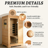 Royal Saunas 1-Person Infrared Indoor Sauna for Home, Compact Hemlock Dry Sauna with Low-EMF Heating, 960W/120V