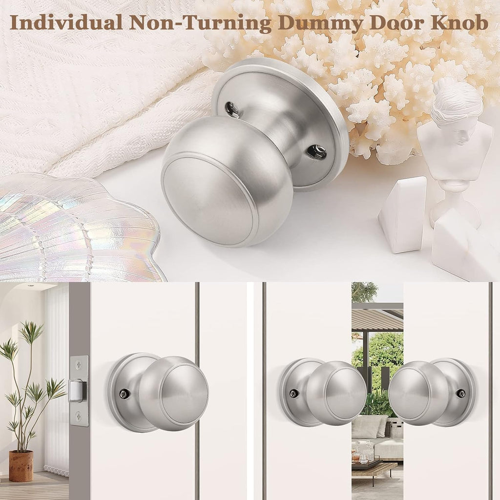 6 Pack Classic Closet Door Knobs Dummy Door Knob, Individual Non-Turning Dummy Door Knob Single Side, Satin Nickel