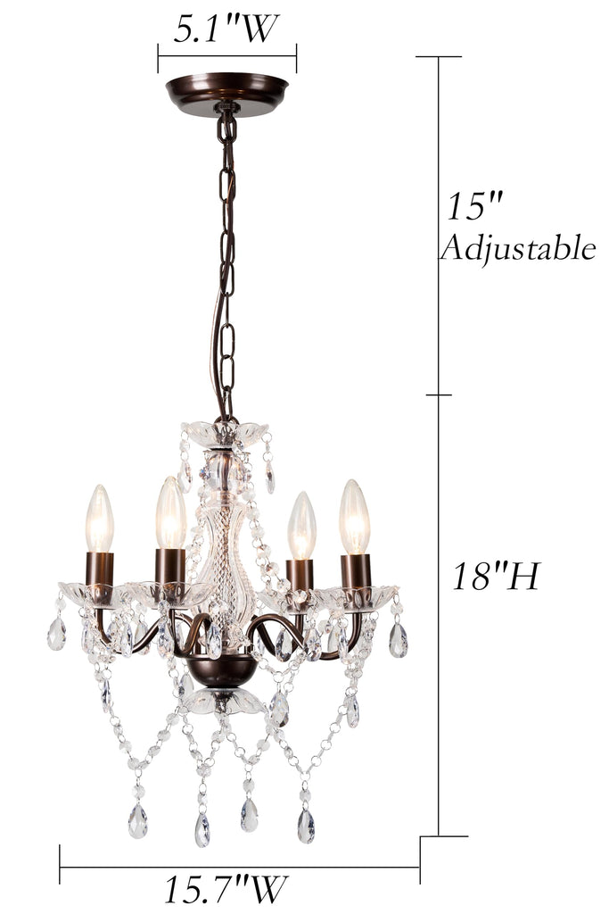 Mini Acrylic Crystal Chandelier Modern Farmhouse Bronze Chandeliers Lighting 4 Lights Candle Style Pendant Light