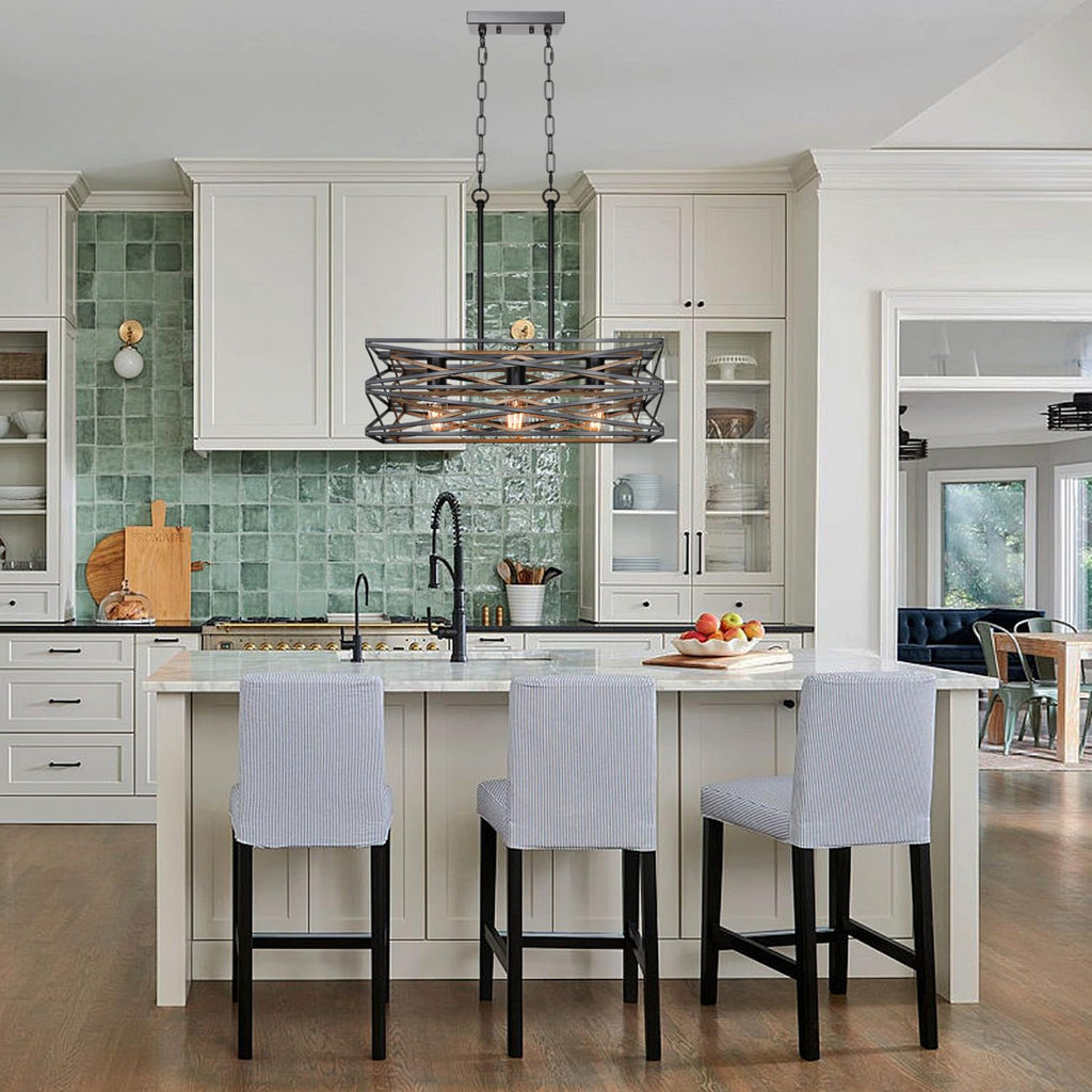 21''Farmhouse Dining Room Light Fixture, 3-Light Kitchen Island Lighting, Industrial Chandelier Over Table Kitchen