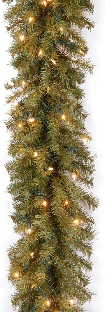 Tree Company 9ft Pre-Lit Norwood Fir Artificial Christmas Garland | 50 Clear Lights, 240 Tips, Green