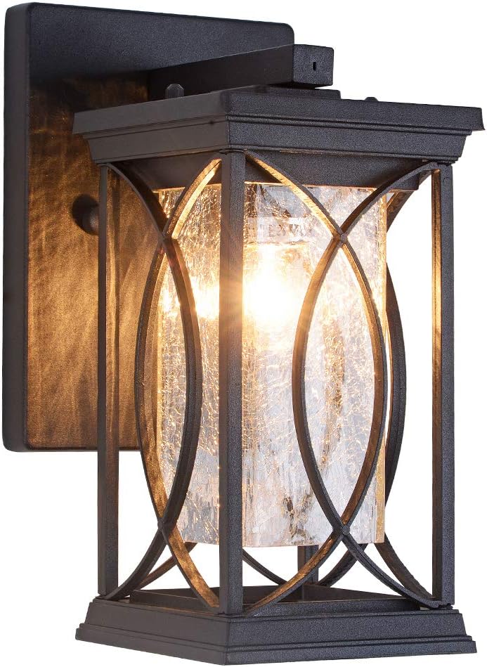Dusk to Dawn Outdoor Wall Lanterns Small Modern Exterior Light Fixture Aluminum with Crack-Like Glass