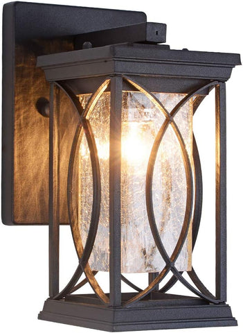 Dusk to Dawn Outdoor Wall Lanterns Small Modern Exterior Light Fixture Aluminum with Crack-Like Glass