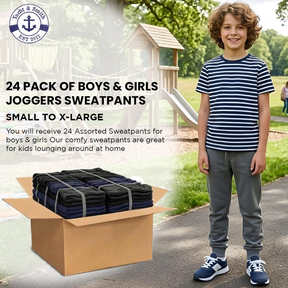 24 Pack of Boys Jogger Bulk Sweatpants, Comfy Lounge Joggers for Kids