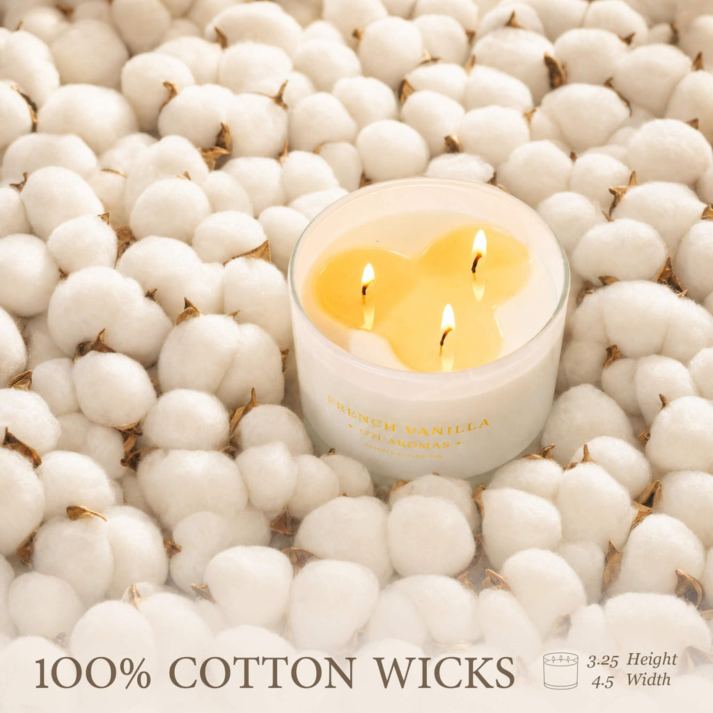 French Vanilla Scented Candle - 100% Natural Soy Wax - Large 3 Wick Jar - Up to 40 Hours Burning Time - Aromatherapy