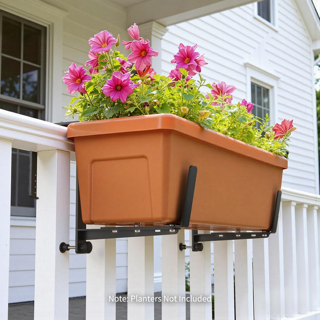 Window Box Brackets, Adjustable Planter Box Brackets, Heavy Duty Iron Flower Box Brackets for Railings, with Enhanced