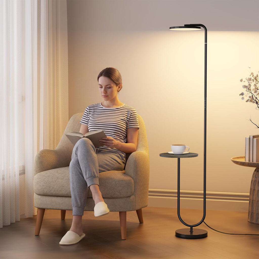 36W LED Floor Lamp with Table, Super Bright Standing Lamp, Modern Stepless Dimmable Torchiere Tall Lamp with Remote