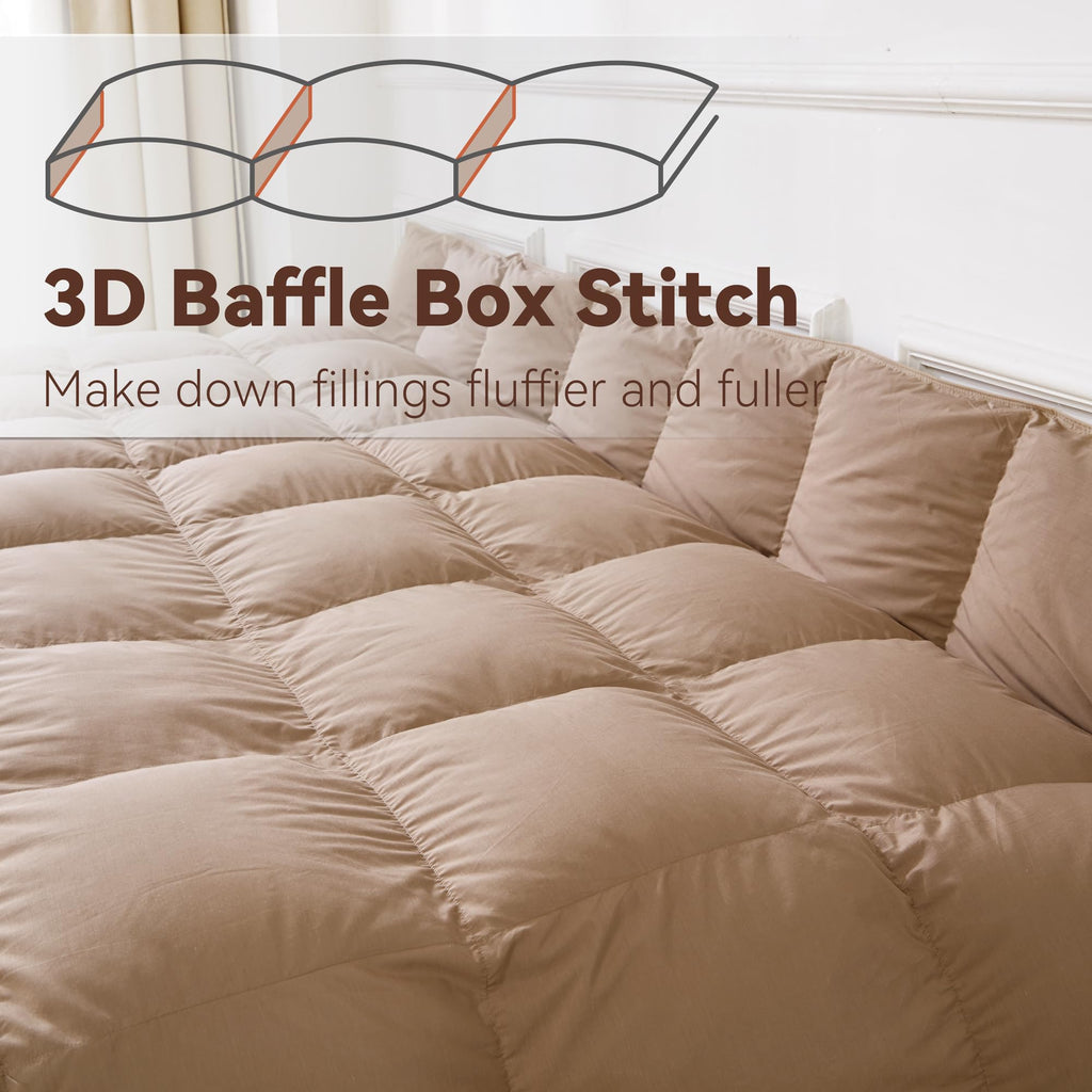 Premium Down Comforter King Size, Khaki Duvet Insert All Season