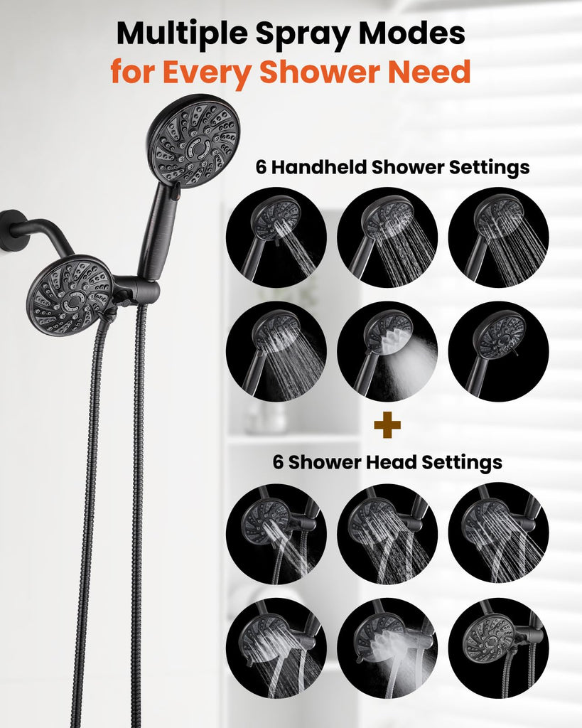 Dual Shower Head Kit with Valve 6 Mode Handheld Oil Rubbed Bronze