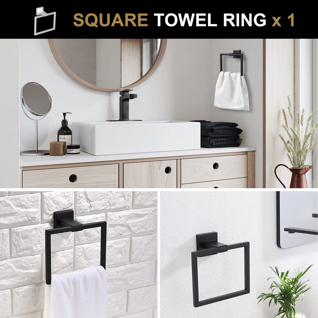 5-Piece Bathroom Hardware Set Matte Black, Towel Bar Set Stainless Steel Wall Mounted - Include 2 Towel Bar Towel