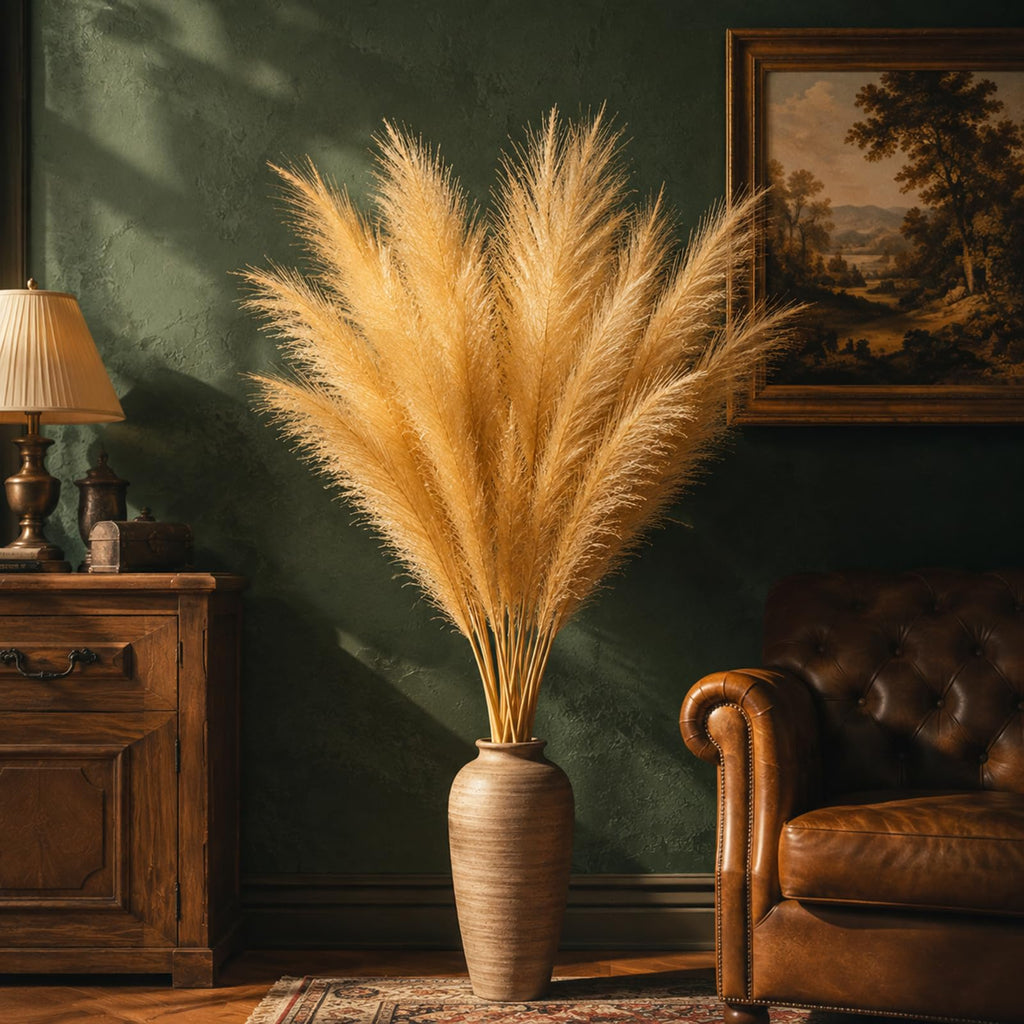 Artificial Pampas Grass, 9 Pcs 45" Mixed Color Gold
