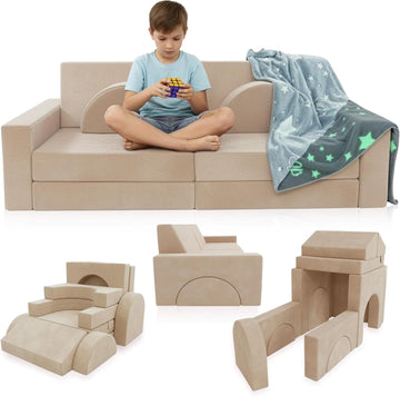 Pcs Modular Kids Play Couch, Kids Sofa for Playroom - Cream
