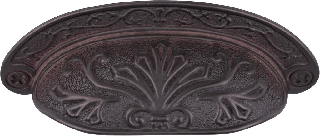Oil Rubbed Bronze Baroque Scroll Work Cup Pull - Centers: 2 1/2" - Antique Cabinet, Vintage Cupboard, Old Desk