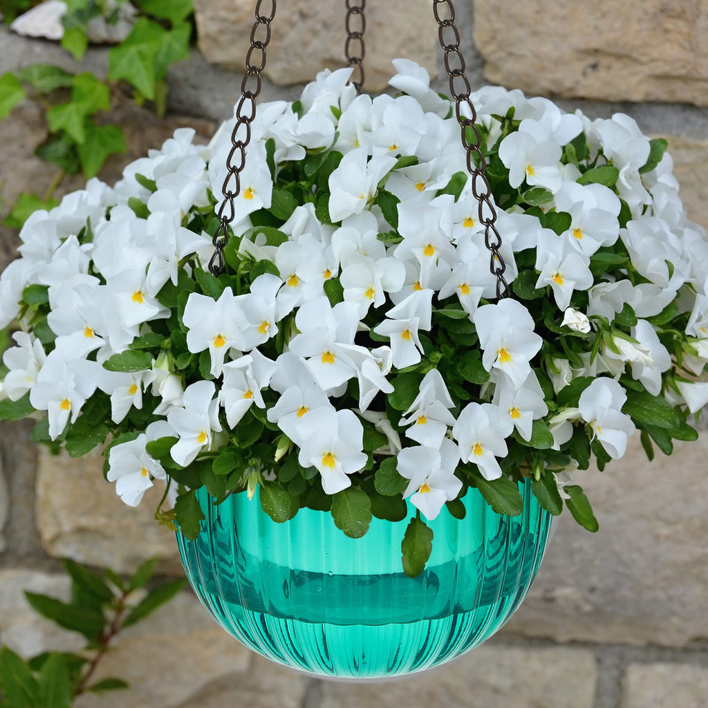 4 Pcs Self Watering Hanging Planters 6.5 Inch with Chains, Emerald