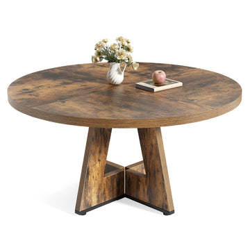 Round Dining Table for 4-6 People, 47 Inches Dining Room Table with Wooden Pedestal Base, Circle Kitchen Tables