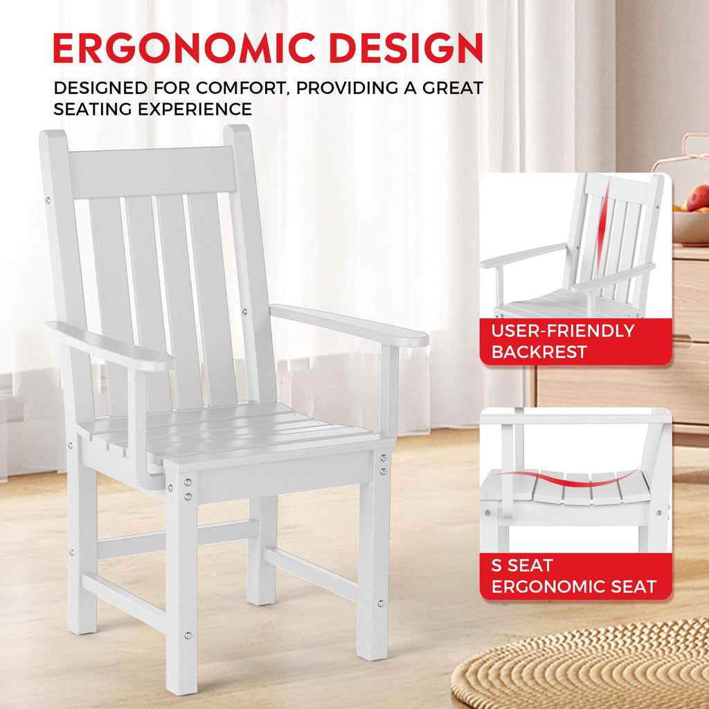 Patio Dining Chairs, Plastic Outdoor Adirondack Chair with Arm, HDPE Poly Lumber, Waterproof Restaurant Bistro Dining