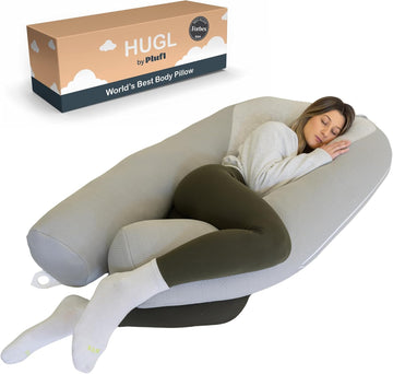 Hugl Cooling Body Pillow for Adults, U Shaped Pregnancy Pillow, Grey