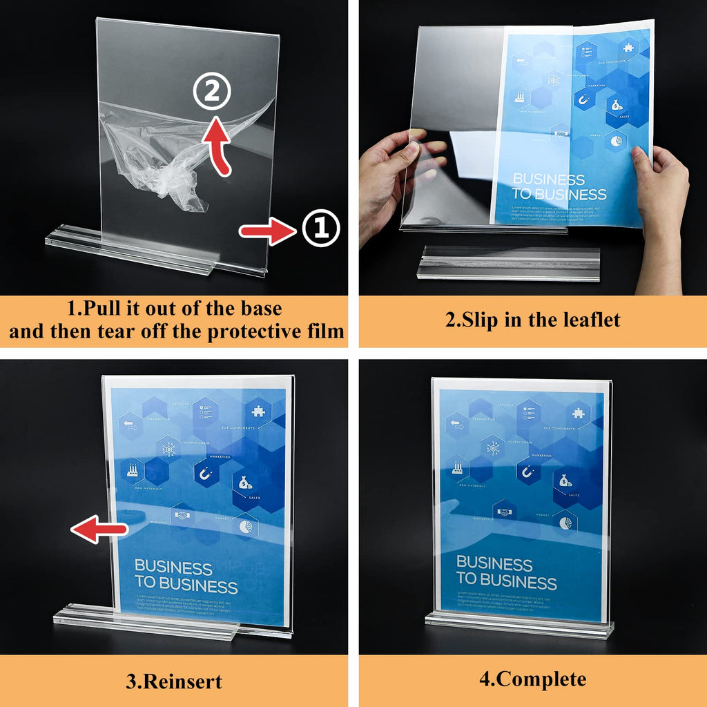 30 Pack Acrylic Sign Holder 8.5 x 11, Clear Display Table Top Signs Stand, Double Sided T Shape Flyer Holder, Plastic