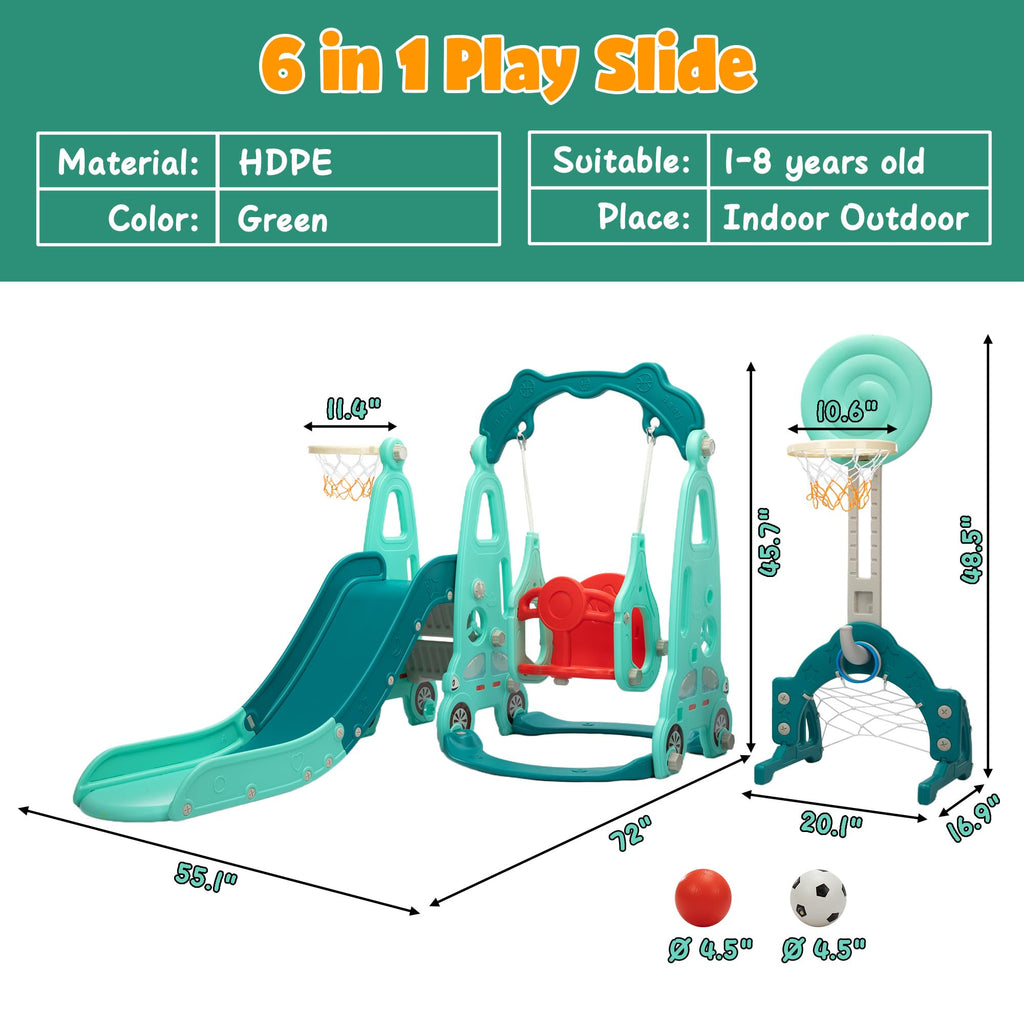 6 in 1 Toddler Slide and Swing Playset